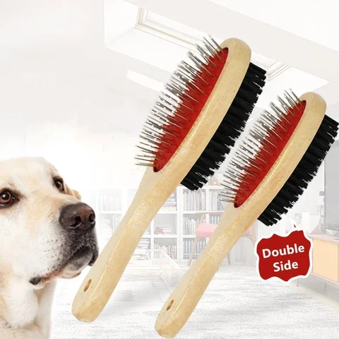 

Double-sided Pet Comb for Cats Dogs Hair Removal Big Dog Brush Beauty Comb Wooden Pet Comb Grooming Dog Supplies Soft Brush 1PCs