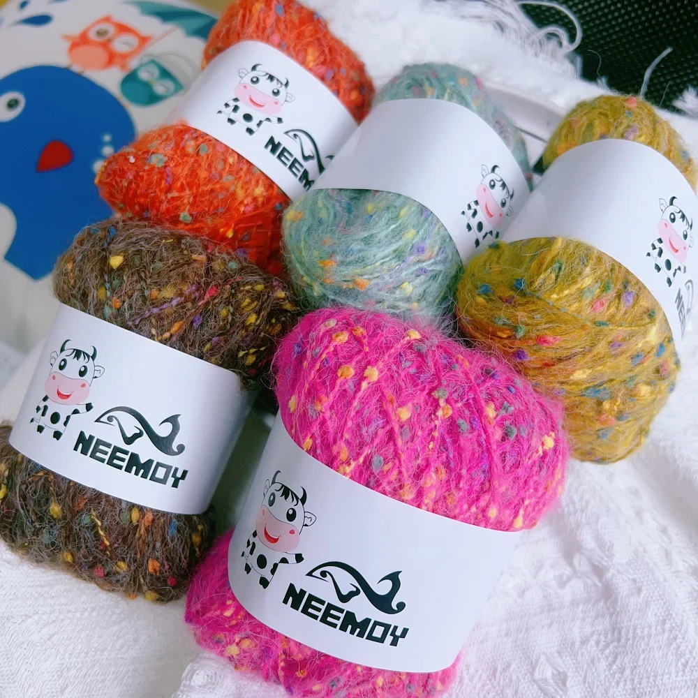 Мохеровая пряжа с цветными точками, однослойная ручная вязка крючком, плетеная крючком, шарф, шаль, пряжа для рукоделия, мягкая нить для рукоделия, 50 г/мяч