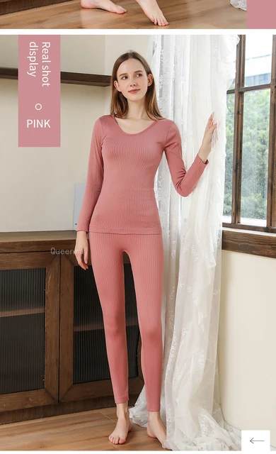 Ensemble de sous-vêtement thermique sans couture pour femme, haut à manches  longues, pantalon, leggings, monochromatique, deux pièces, vêtements chauds  imbibés, lingerie intime, hiver - AliExpress