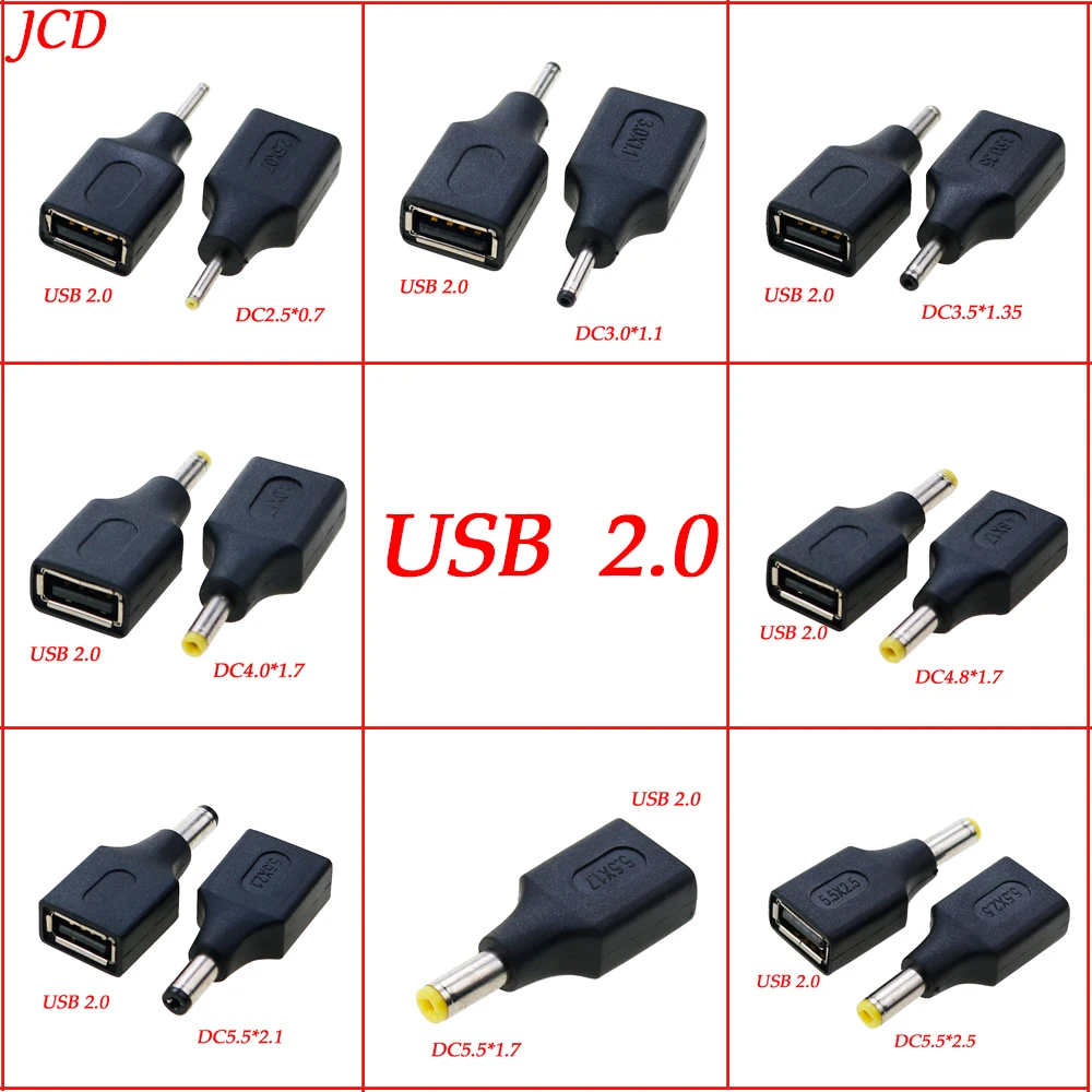 USB 2.0 Typ A Stecker auf 2.5*0.7 3.0*1.1 4.0*1.7 4.8*1.7 5.5*1.7 5.5*2.5 5.5 X 2.1 mm Stecker 5V DC Stromversorgungsadapter Anschluss