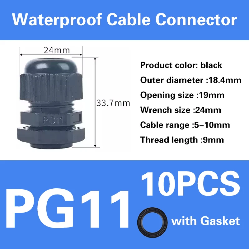 Waterproof IP68 Nylon Cable Gland Connector - White/Black