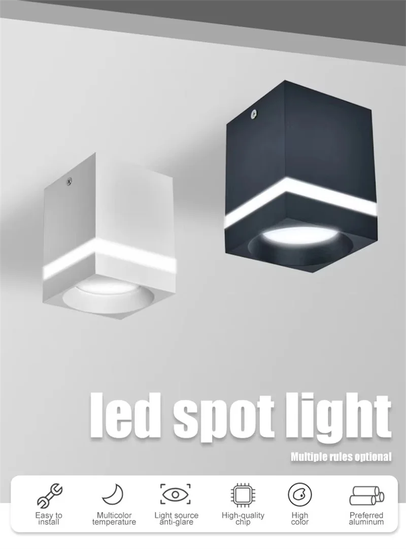 Description Picture 3 of itemSquare Surface Dimmable LED COB Downlight 7W 9W 12W 15W AC110V 220V indoor lighting No opening LED Ceiling Spot lights