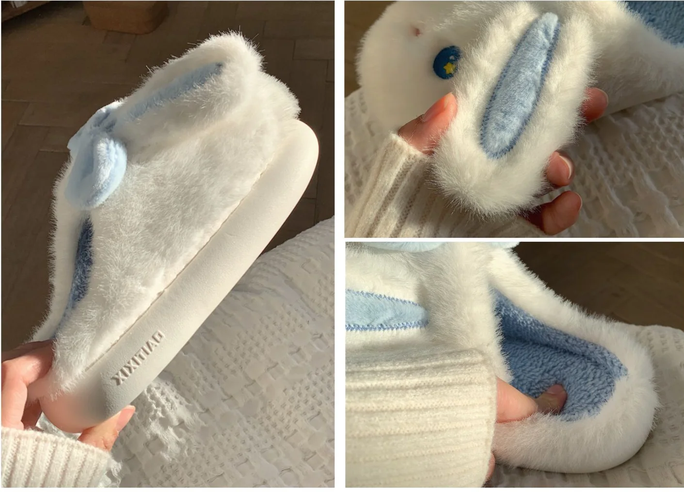 Pantofole morbide da interno per la casa e l'autunno e l'inverno dopo il parto Baotou, simpatiche pantofole in cotone di peluche caldo con coniglio femmina_voghion.com