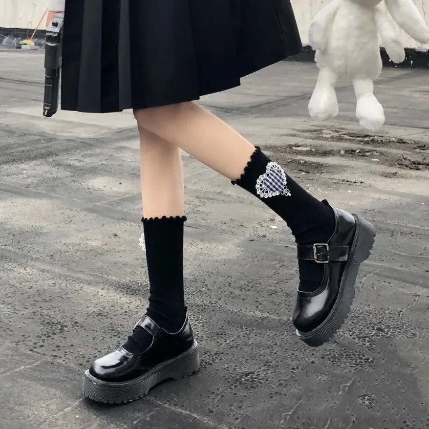 Y2k Goth Lolita Japanese Women Gothic Long Socks Women's Lace Black