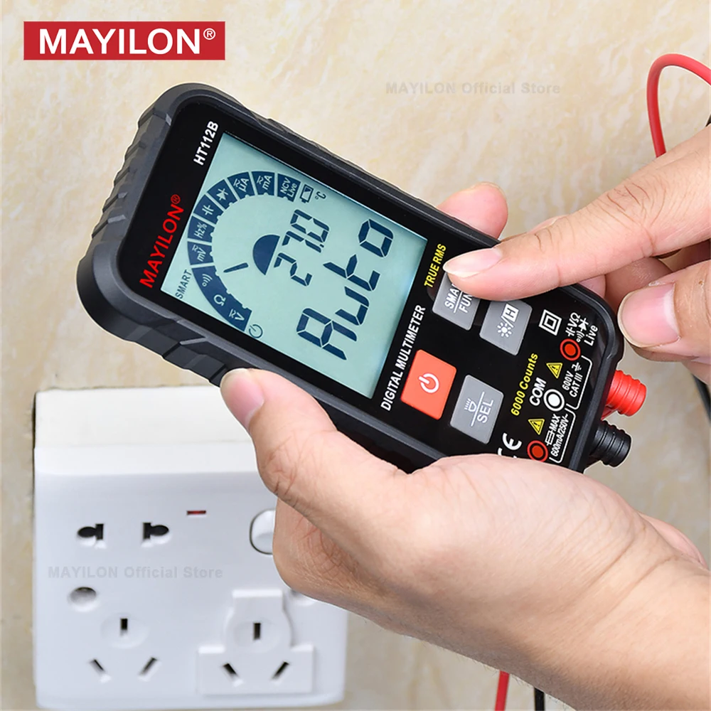 MAYILON HT112 스마트 멀티미터 전문 디지털 전류계 전압계, 자동 범위 전기 멀티 계량기 라이브 NCV 다이오드 테스터