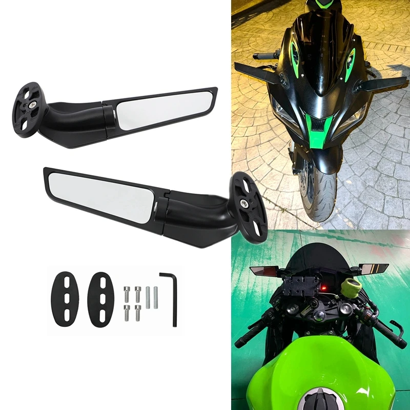 

Modified Rearview Mirrors Wind Wing Adjustable Rotating Side Mirror for Kawasaki ZX6R ZX10R ZX12R Ninja 250 300 400 650 H2 H4