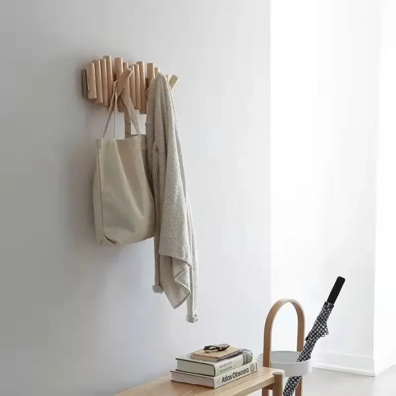 Solid Wood Coat Rack with Hooks Hat Clothing Storage Shelves Wall Mounted Nordic Hanger Entrance Hallway Furniture Space Saving