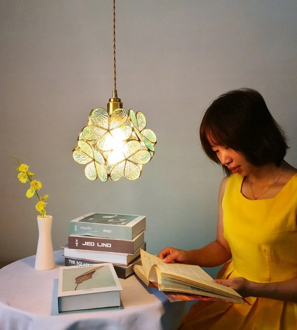 Description Picture 3 of itemModern Iron Art LED Pendant Lamp Nordic Pendant Light Handmade Flower Stained for Bedroom Living Dining Room Hotel Lamp