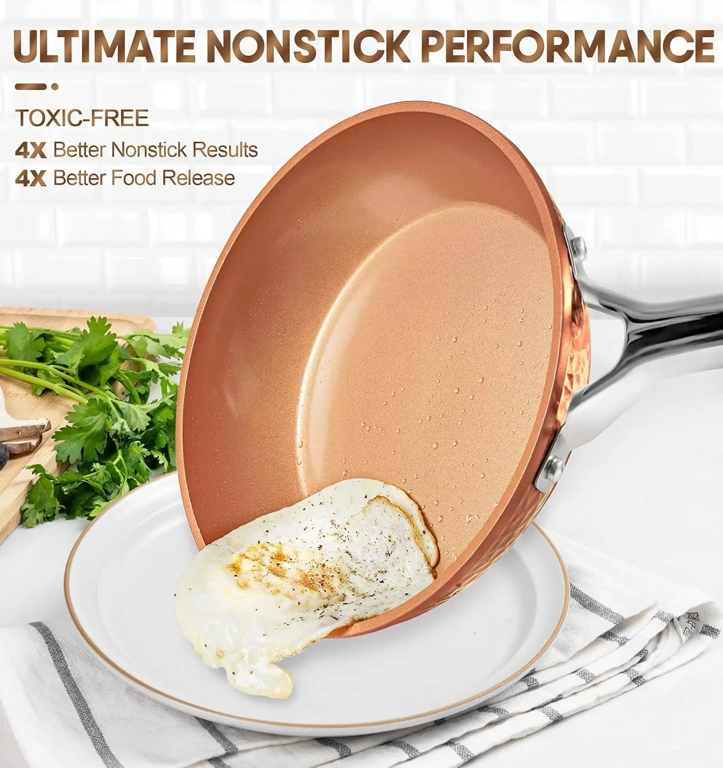 Nonstick Fry Pan With Lid, Hammered Copper Frying Pan Nonstick Skillet, 12 Inch Frying Induction Compatible-L