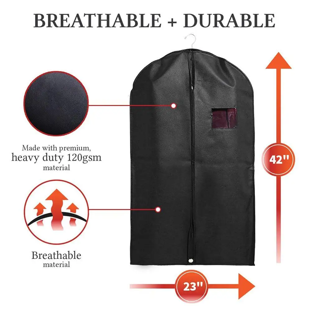 5x Breathable Zip Up Hanging Suit Dress Coat Garment Bag Clothes Cover  Dustproof