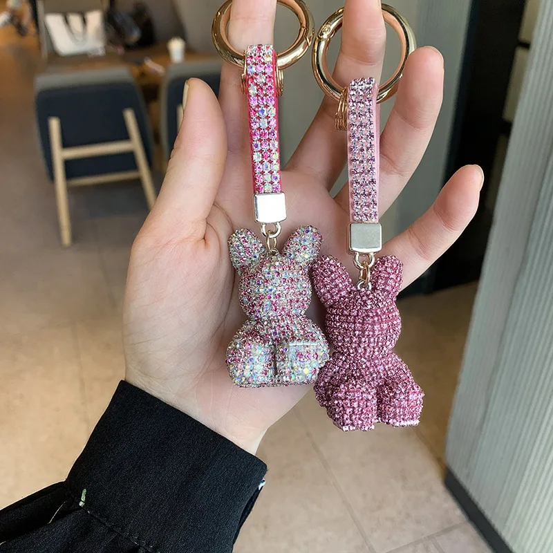Fashion Car Key Ring Lady Gift Creative Full Diamond cartoon doll inlaid with diamond rabbit key ring affixed diamond jewelry 3