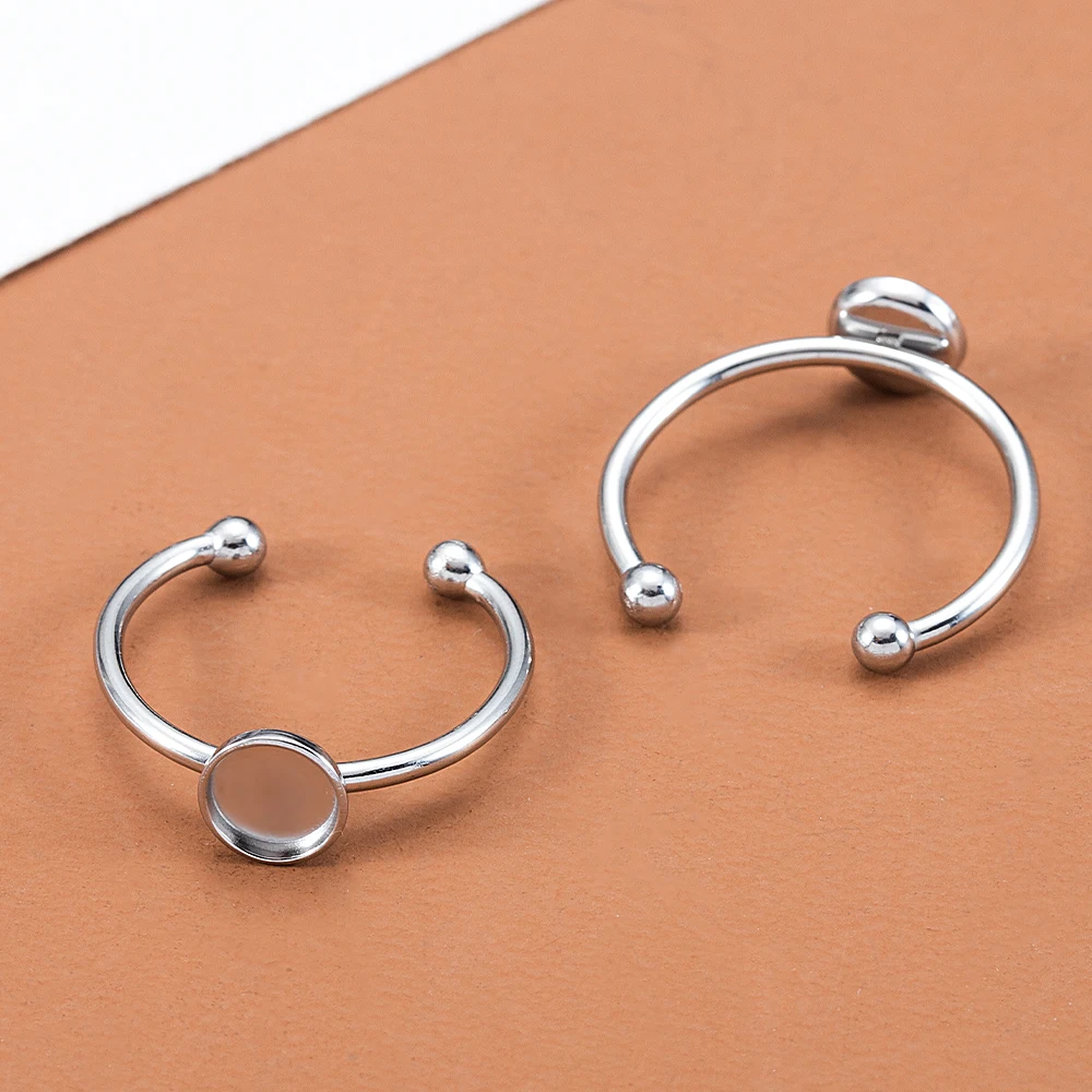 10 stücke verstellbare Edelstahl offene Ring Einstellungen leere Basis Lünette Cabochons Ringe für Schmuck machen DIY Fingerring leer – Detail 4