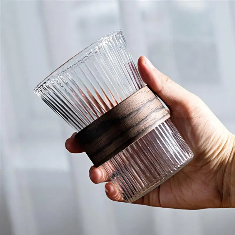 Vertical Stripe Glass Coffee Cup Heat-Resistant Latte Mug Senior Water Cups Japanese Milk Beer Juice Cup Wine Glass With Sleeve glass coffee cup