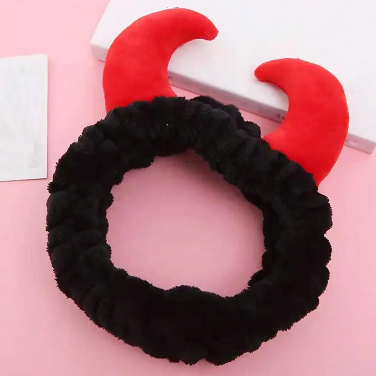 1PC Plush Headband Devil Horn Hairbands Cute Cartoon Headwrap For Face Wash Skincare Makeup Hair Accessories For Women