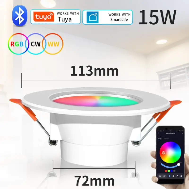 Tuya LED Downlight 10W 15W Dimmable Spot Light Recessed Round Light Smart Home Luminaire Blue Tooth Lamp Work With Alexa Google led downlight,recessed ceiling spotlight,ceiling lamps