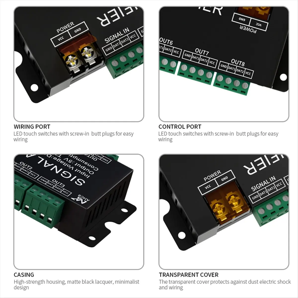 (A12R) 8CH LED 스트립 신호 증폭기, WS2812 5V SPI TTL 신호 출력(WS2811 WS2815 WS2813 SK6812 픽셀 LED 조명 DC5-24V)