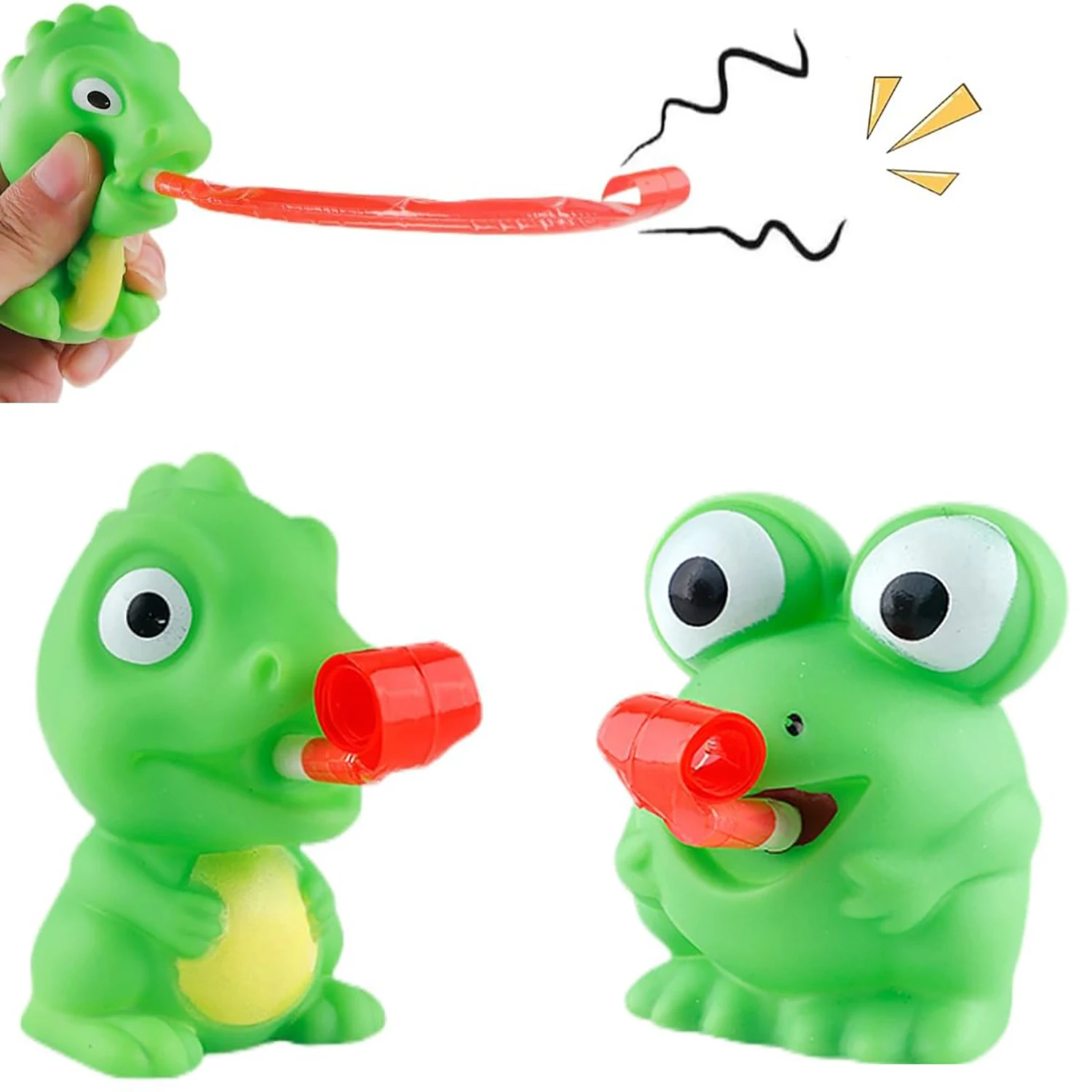 

Frog Dinosaur Squeeze Toys, Tongue Sticking Out Pinch Squeak Sensory Toy for Party Favor, Novelty Relief Stress Fidget Toys