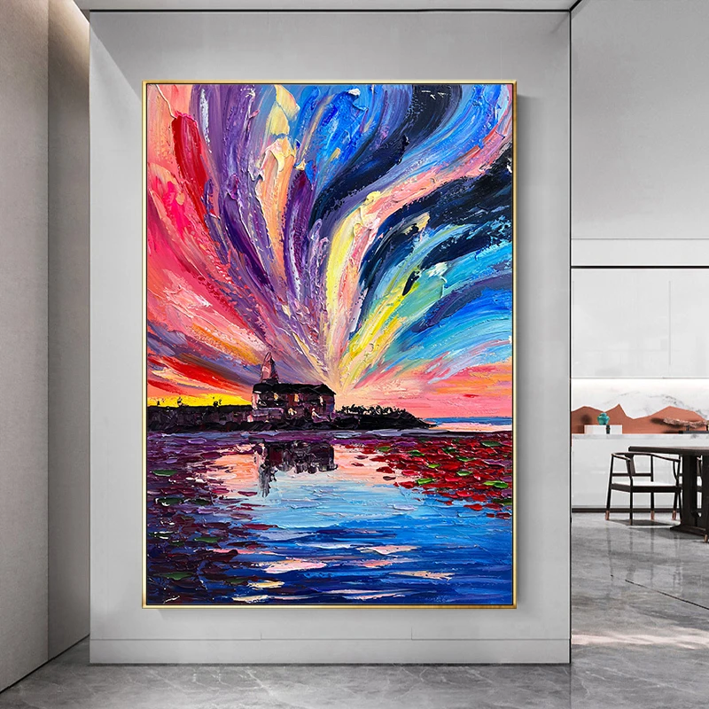 

OuzerQ100% Hand Painted Oil Painting On Canvas Abstract Colorful Landscape Picture Wall Art Living Room Home Decoration Unframed