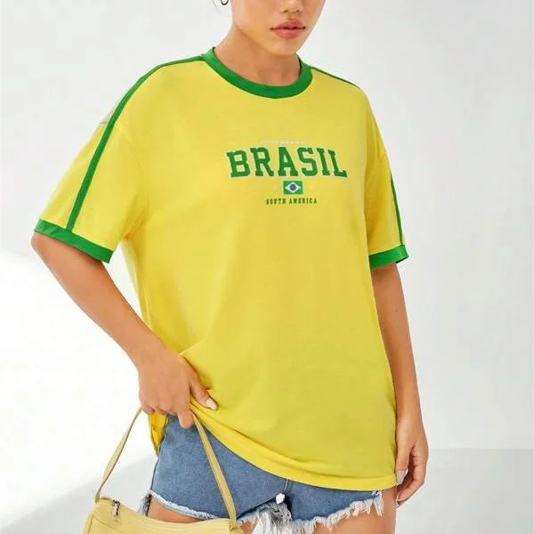 Europe and the United States loose letters yellow green top Y2K women's summer T-shirt sexy clothing street