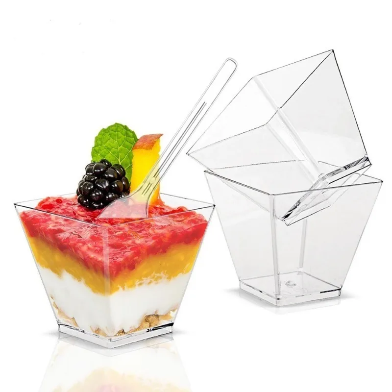 25/50/100PCS Transparent Ladder Shaped Cups Dessert Cups Pudding Fruit Ice Cream Camp Birthday Party Plastic Food Container BEST SELLERS