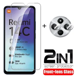 Premium 2-in-1 Tempered Glass Case with Screen Protector and Camera Lens Film for Redmi 14C 4G (2in1)