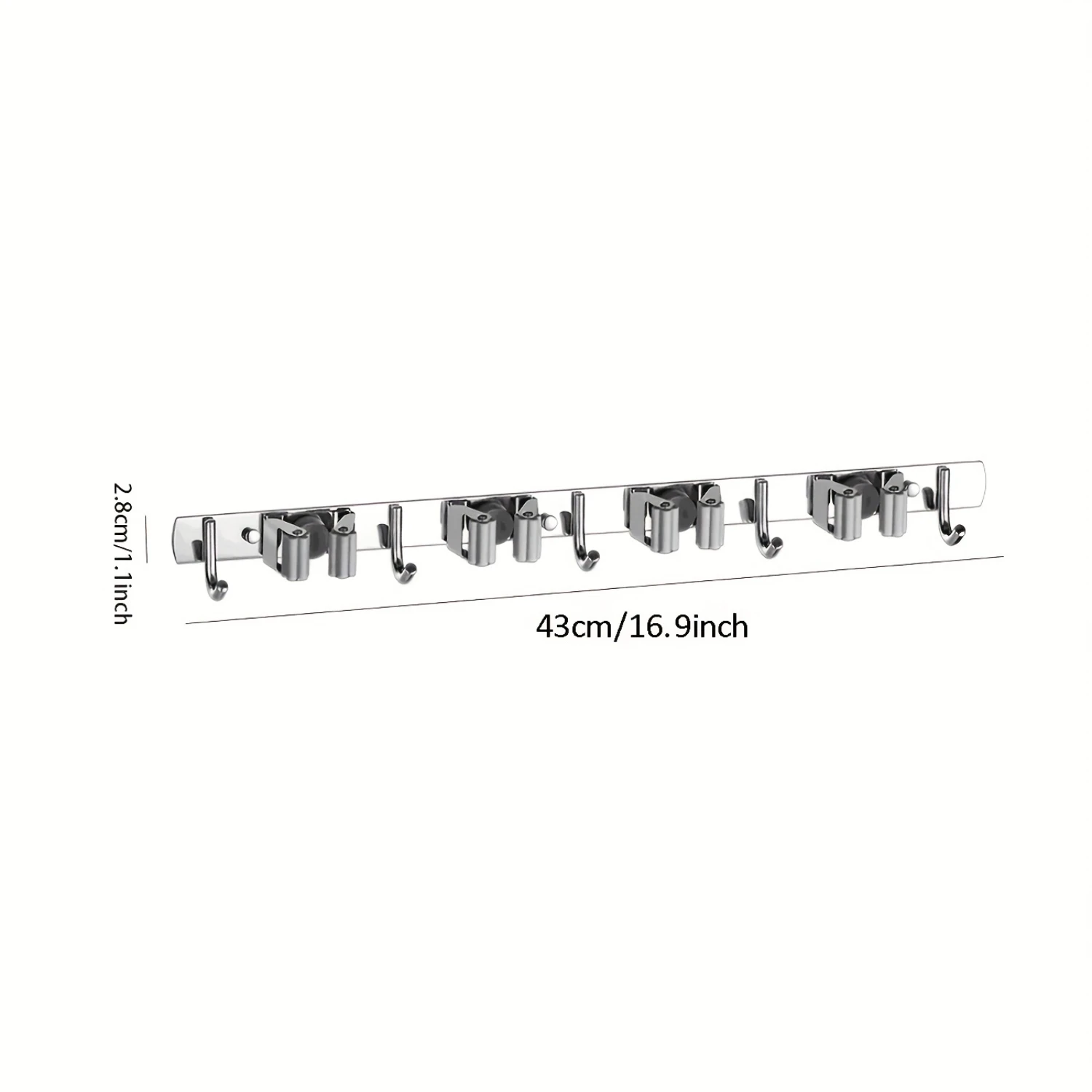 4 Racks With 5 , Silver Broom Holder Mop Hanger Garden Kitchen Tool Organizer 4 Racks, Wall Mounted 3