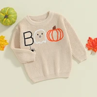 ma&baby 0-3Y Halloween Newborn Infant Toddler Baby Boy Girl Sweaters Pumpkin Ghost Embroidery Long Sleeve Costumes Warm Clothing 3