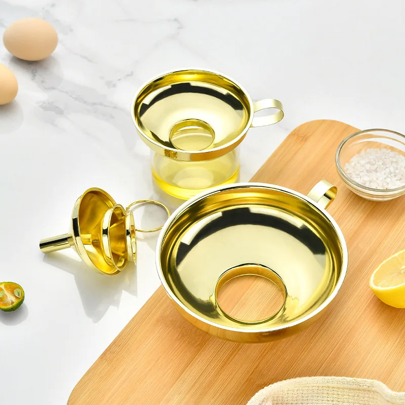 Golden wide-mouth funnel Food Grade Stainless Steel Kitchen Small Mini Metal Gold Food Funnel for Filling Bottles Kitchen Use