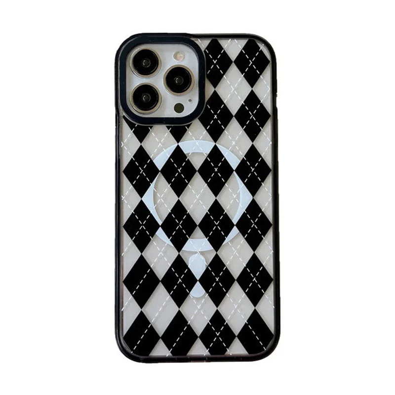 MagSafe Acrylic Rhombus Phone Case Cover for IPhone 11 12 13 14 15 Pro Max Case for IPhone 15 Pro Max