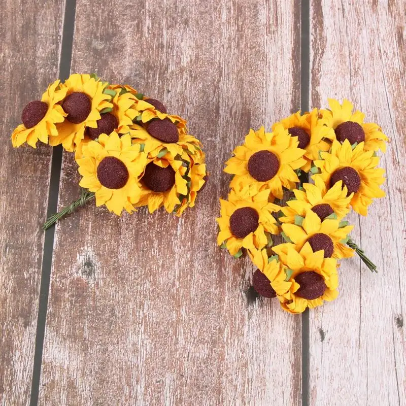 100pcs Simulation Sunflowers Artificial Paper Sunflower Bouquet Artificial Flower For Wedding Decor DIY Photography Decoration