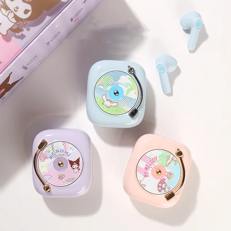 

Аниме Sanrio Cinnamoroll Kuromi креативная винтажная модель записей Bluetooth гарнитура Kawaii дизайн Музыка спортивная игра женский подарок