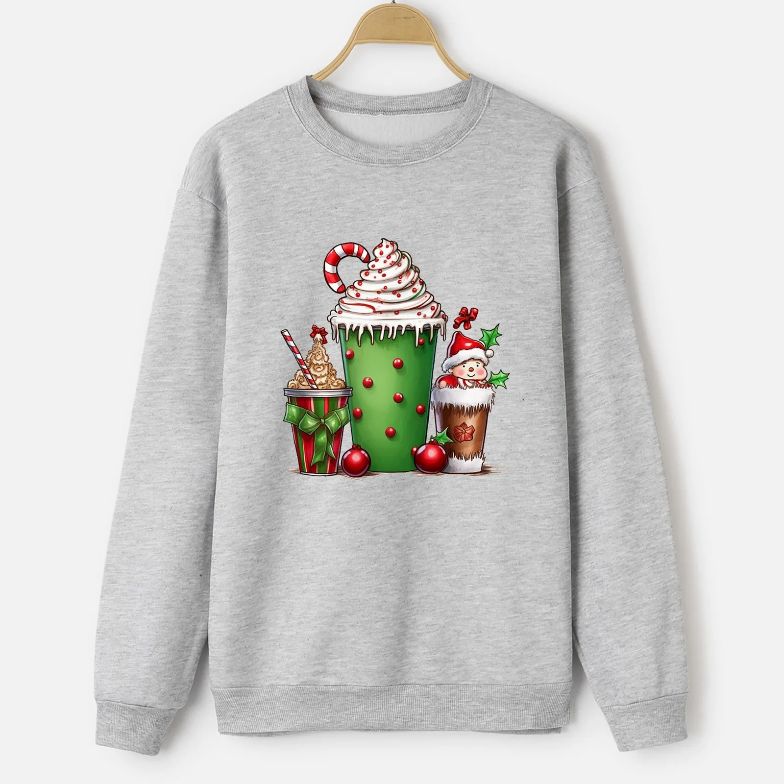 thumbnail image 1 of Suéter informal de manga larga con cuello redondo y aspecto familiar grueso con estampado navideño para toda la familia, 1 of 5