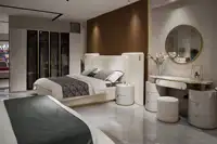 Ensemble de meubles de chambre à coucher modernes de luxe en gros de Chine, lit double king size avec cadre en bois, rangement, lit queen en MDF, pour la maison et les hôtels 3