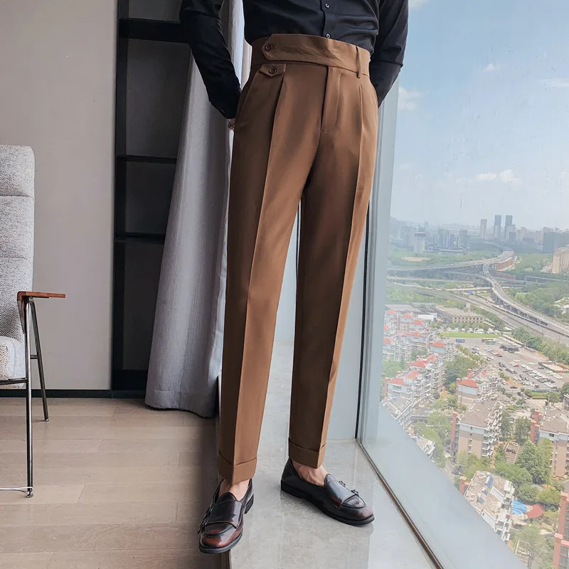 Autumn Men's Trousers High-waist Straight Drape Casual Business Dress Pants Office Social Wedding Streetwear Fashion Long Pants