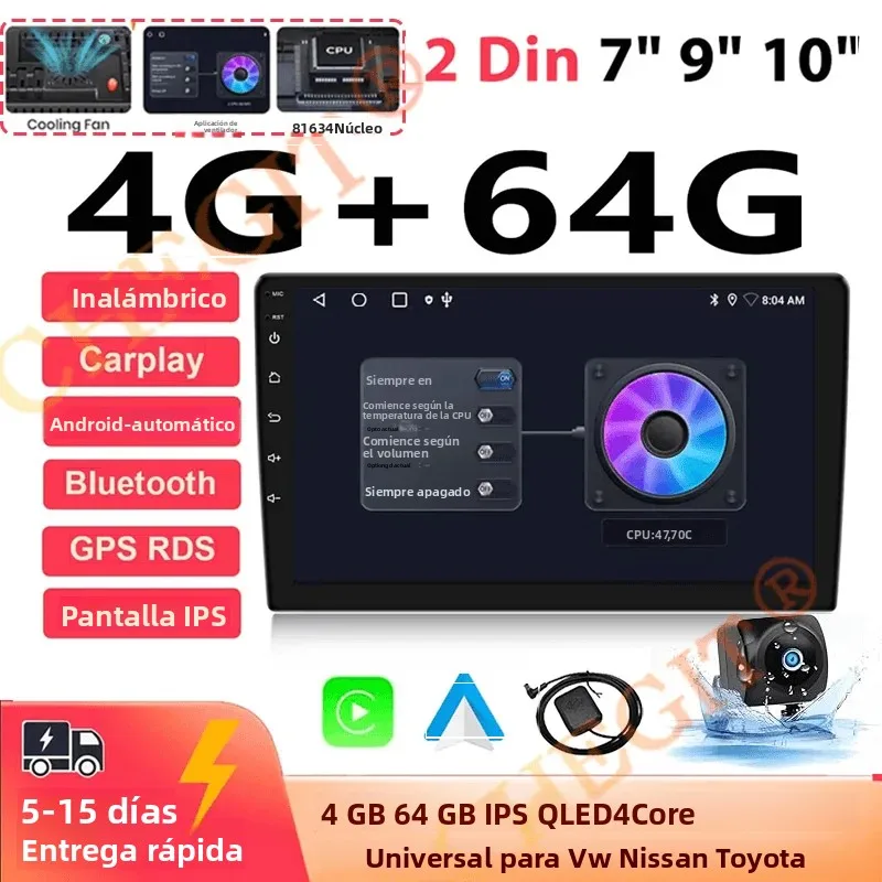 7 9 10 "2 Din Audio del coche Android 13 Android auto inalámbrico Carplay 64G reproductor Multimedia automotriz BT GPS sistemas inteligentes del coche 1