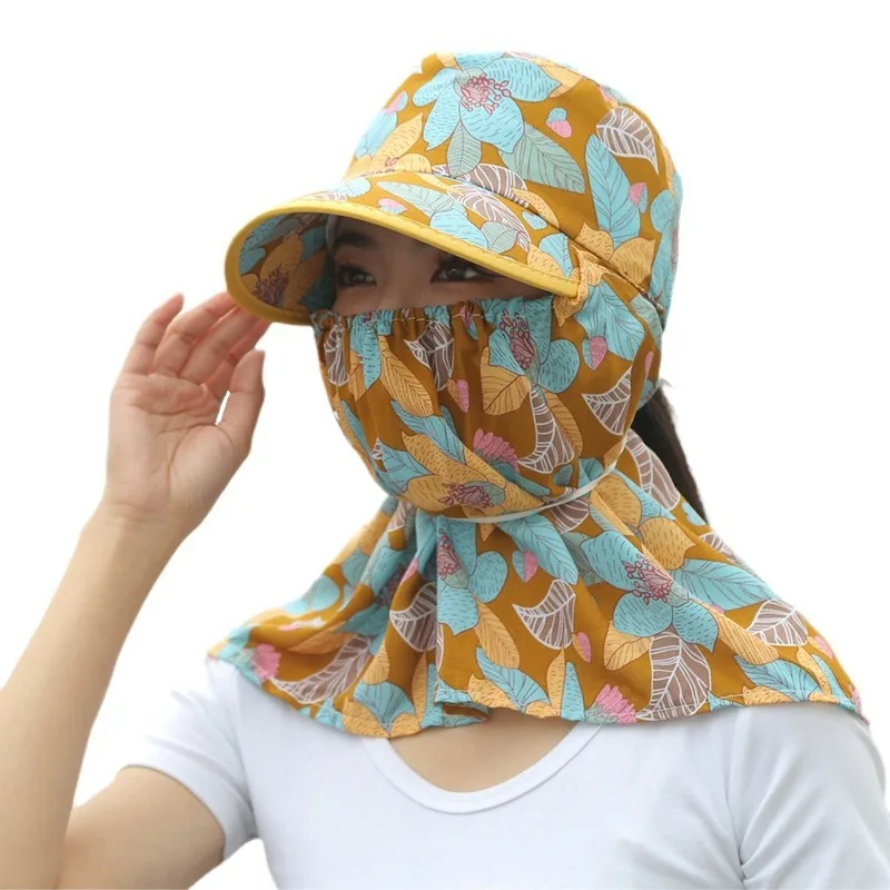 Summer Sunscreen Women Face Cover Hat Outdoor Worker Neck Protection Sunshade Visors Cycling Veil Anti-UV Empty Top Cap