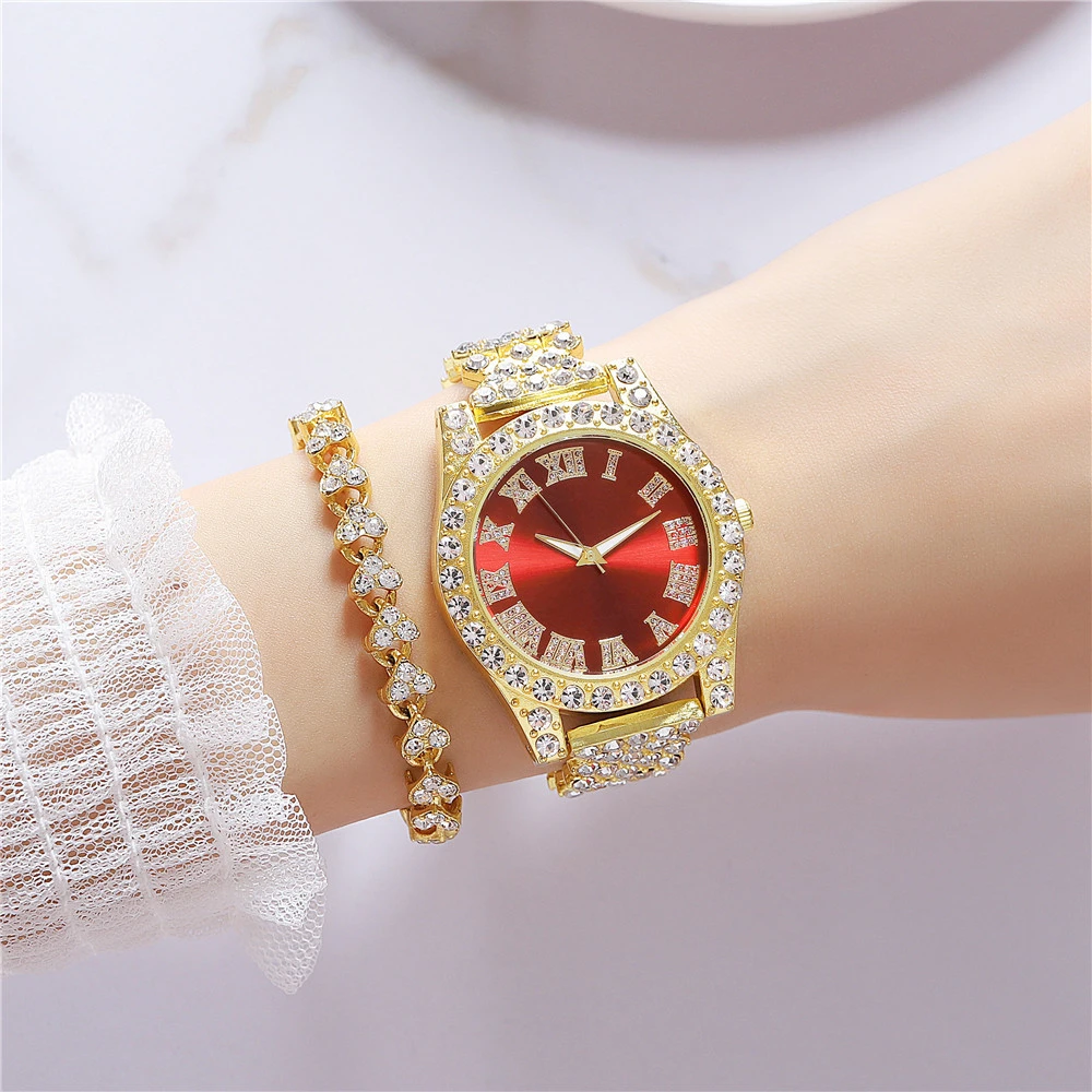 Rhinestone Verde Roman Quartz Watch para Mulheres