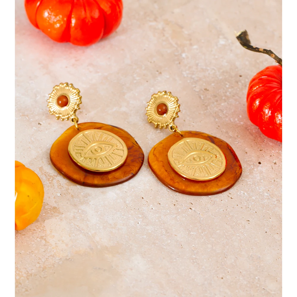 Yhpup Amber Resin Round Eye Shape Drop Earrings for Women