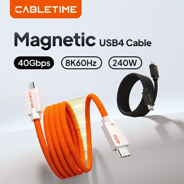 CABLETIME 40Gbps 8K 240W Magnetic Cable Fast Charging