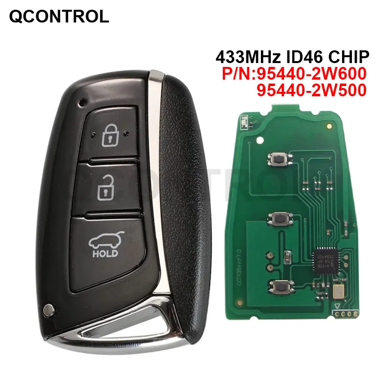 Qcontrol Smart Remote Car Key Fob 3 Buttons Chip for Hyundai Santa Fe 2012-2015 FCC ID: 95440 2W500 / 2W600 433MHz ID46 yiqixin 2 3 buttons remote car key for nissan juke qashqai x trail tiida sylphy j10 j11 2012 2020 fob keyless go 433mhz 4a chip