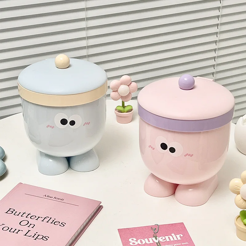 Creative Cartoon Desktop Trash Can with Lid for Household or Dorm Use