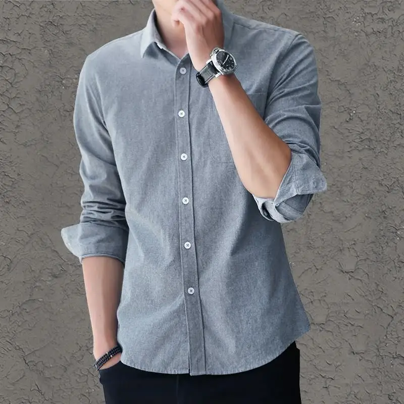 

2023 Summer New Fashion Men's Shirt Long-sleeved Slim Korean Style Long-sleeved Denim Shirt Boutique Clothing Simple Style
