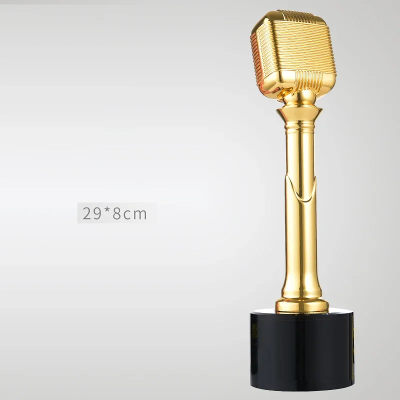 Custom-made Creative Music and Singing Trophy, Metal Microphone Trophy, Crystal Base for Competition Award, Home Decoration, 1Pc
