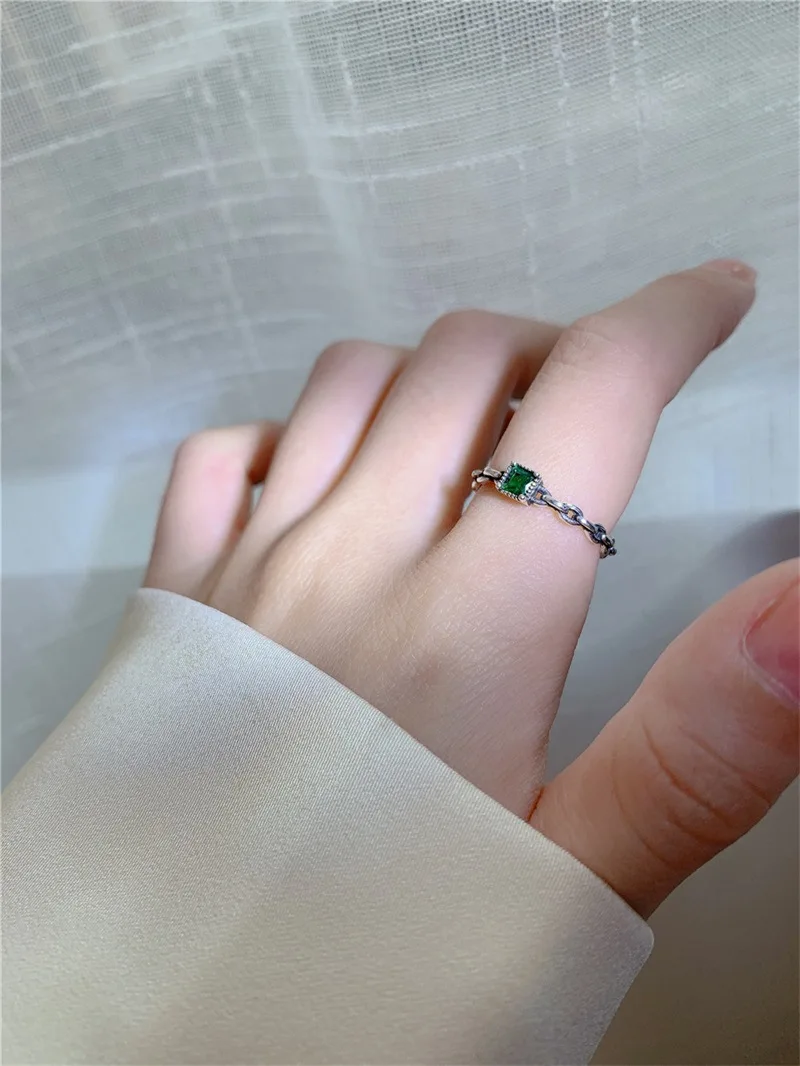 925 Sterling Silber quadratische grüne Zirkon verstellbare Ringe für Frauen, Hochzeit, Verlobung, Schmuck, Accessoires, Schmuck, Moneys 925 – Detail 2