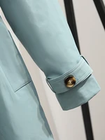 Heliar damski długi płaszcz moda płaszcz wiatroszczelny dwurzędowy prochowce zielony pas wiatrówka zimowa 4