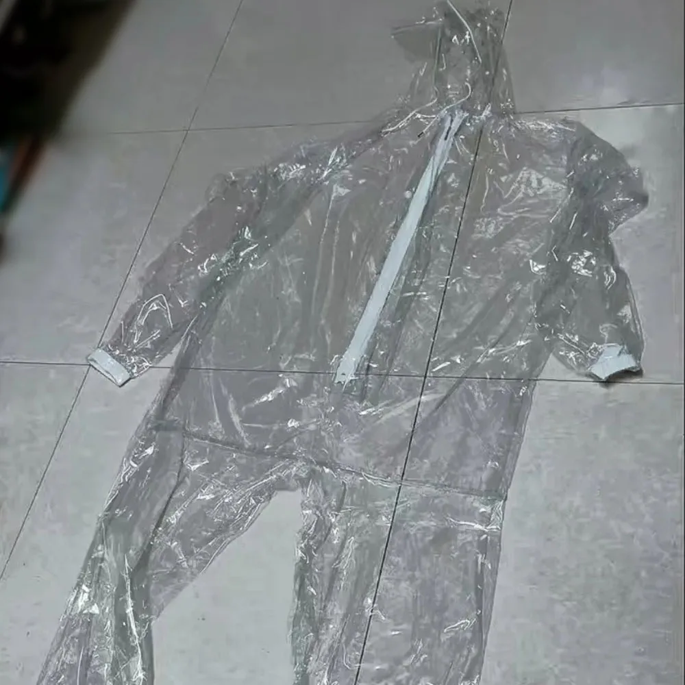 Sexy PVC Transparent Zipper Plastic Jumpsuit Hooded Long Sleeved Waterproof Soft Smooth ABDL Couple Adult Baby Diaper Pants pvc jumpsuit
