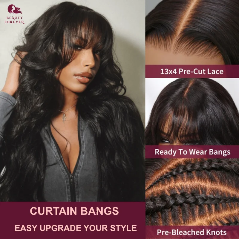 Beautyforever HD Trasparente Frontale Del Merletto Parrucca Glueless 13x4 Bang Curtanin Onda Allentata Parrucca Anteriore Del Merletto Dei Capelli Umani Pronta Da Indossare - immagine 4
