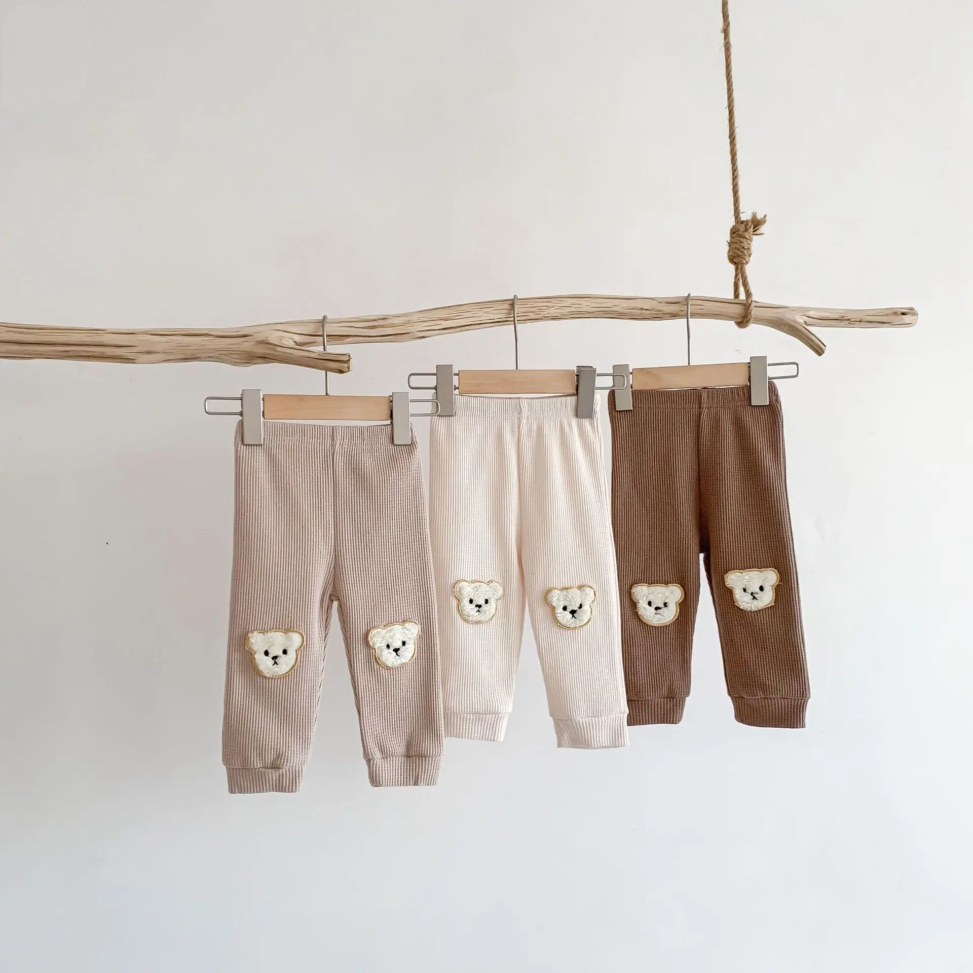 0 to 2 Years Newborn Waffle Baby Boys Girls Bear Pants Cotton Soft Elastic Spring Autumn Kids Harem Pant Trousers 3