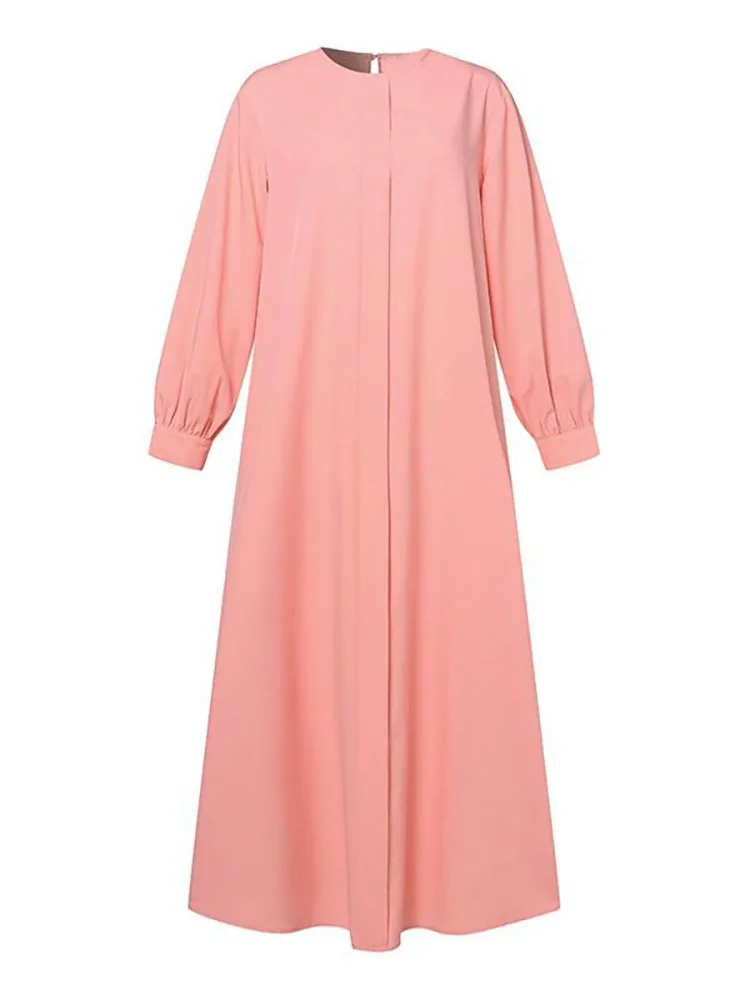 Fashion Long Sleeve Solid Color Women's Muslim Clothing Dubai Arab Islam Casual Loose Dress Elagant Ladies Abaya Spring Autumn