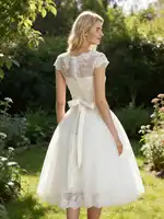 Abaowedding Women's Cocktail Dress Floral Lace Knee Length Short Formal Wedding Bridal Gown - Image 2